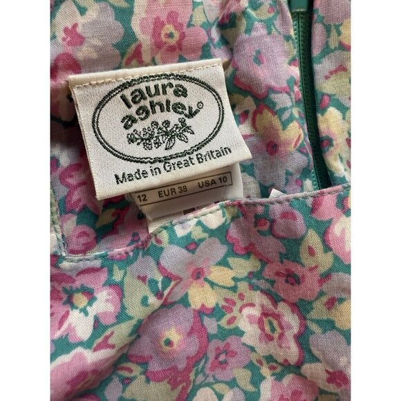 Laura Ashley Dress Size 10 Floral Pastel Cottagecore Puff Sleeve Vintage 80s - Picture 3 of 6